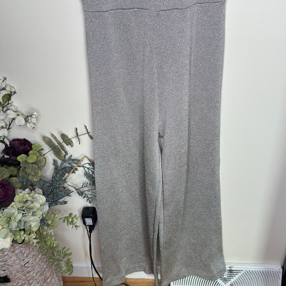 J. CREW Sleeveless Lurex Silver Metallic Knit Jumpsuit Velvet Tie {H21} - Picture 5 of 10